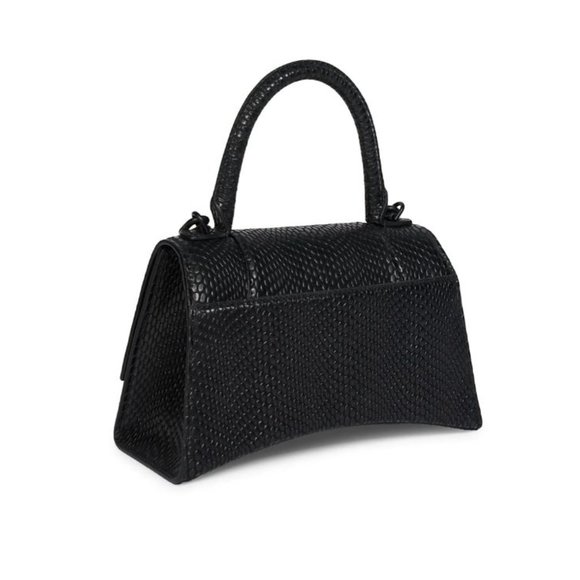 Balenciaga Small Hourglass Viper-Embossed Leather Top Handle Crossbody Bag Black - Picture 2 of 14